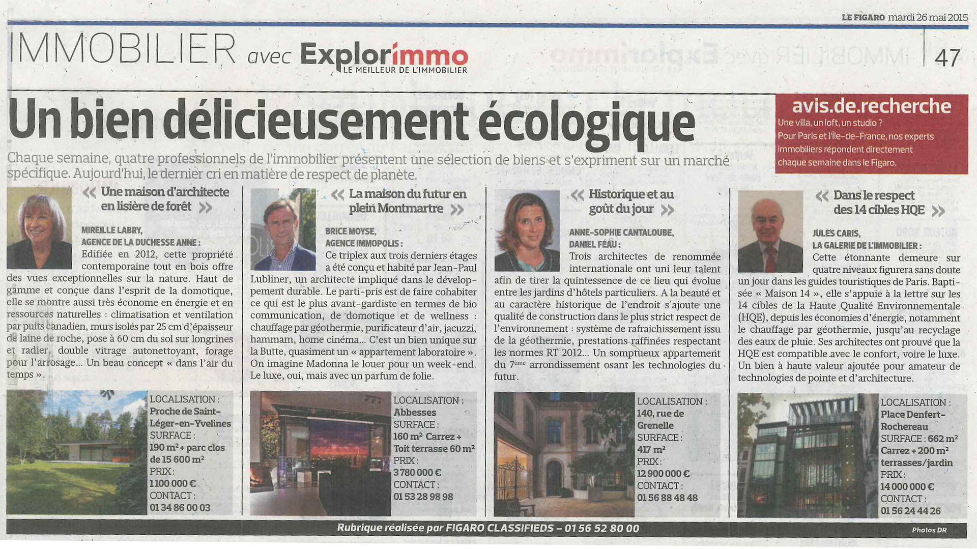 Article de journal Le Figaro sur l'immobilier